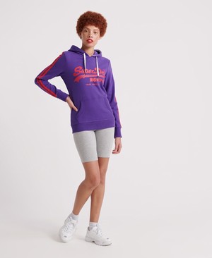 Superdry Vintage Logo Linear Sport Női Kapucnis Pulóver Lila | ZTUSV7314